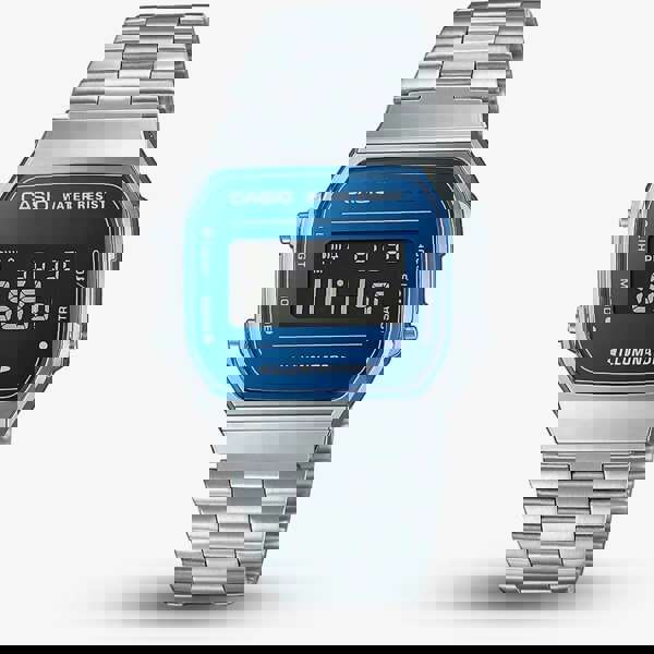 Casio Silver & Blue Digital Display Watch A168WEM-2BEF