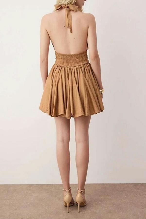 WOVCOR Skater Mini Dress with Button Detail