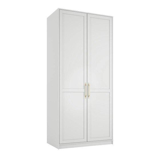 Wyld Haus Kahs White Wooden 2 Door Storage Wardrobe Gold Handles