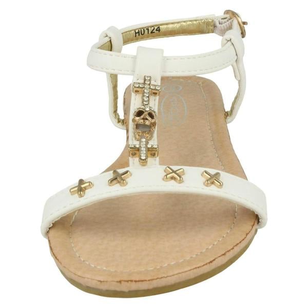 Spot On Girls Spot On Casual T-bar Sandals With Skull And Cross Detail