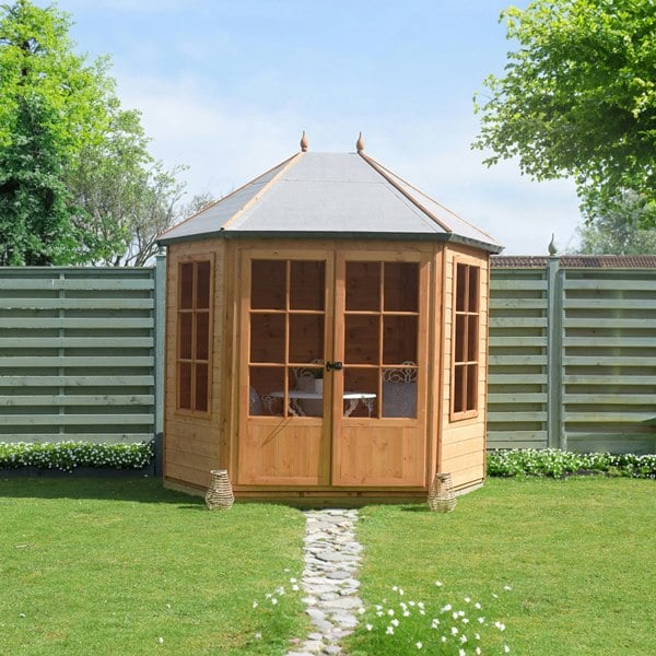 Shire Windermere Hexagonal Gazebo Summerhouse 8x7 Double doors 12mm Cladding