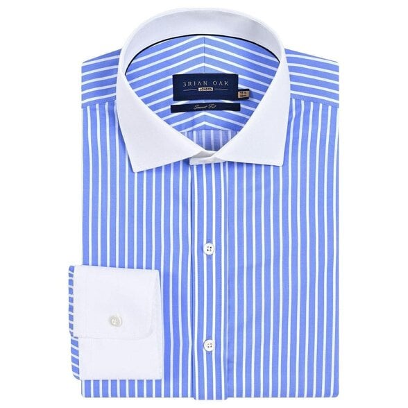 Men's Contrast Collar Striped Sky Formal Shirt