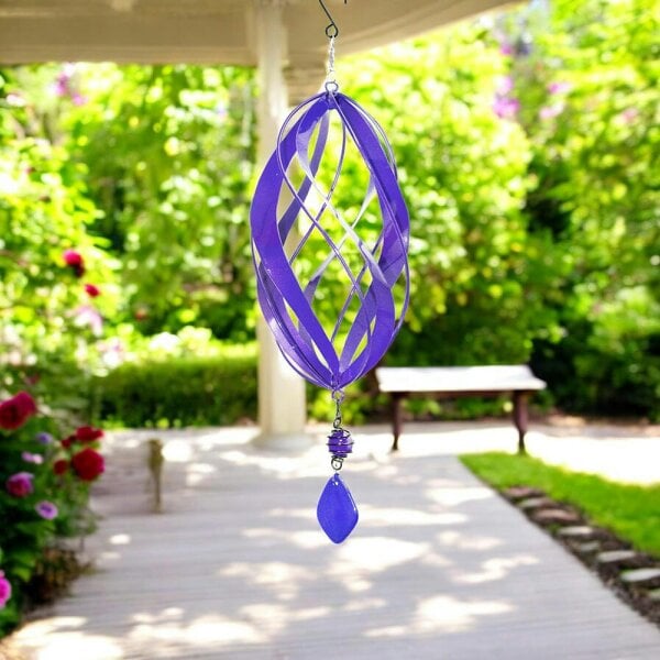 EDH Door Hardware Violet Metal Hanging Spinner – 40cm x 14cm | Wind-Powered Kinetic Garden Ornament | Outdoor Hanging Wind Spinner for Patios