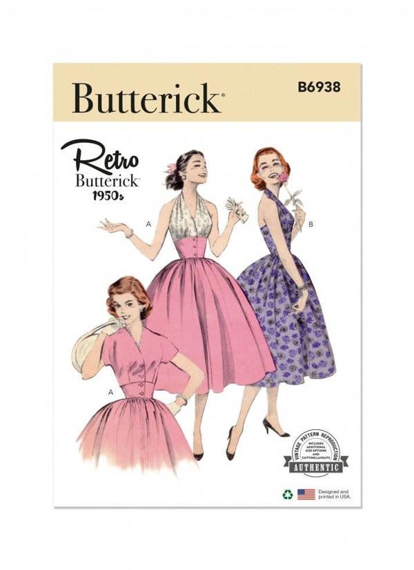 Butterick Sewing Pattern 6938, Dresses, Jackets, Vintage Style for Women, A5 (6-8-10-12-14) - Intermediate