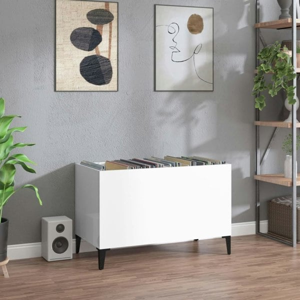 Berkfield Record Cabinet High Gloss White 74.5x38x48 cm Engineered Wood
