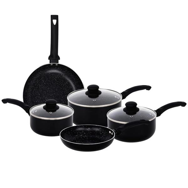 Gr8 Home Aluminium 8 Pc Marble Ceramic Non Stick Induction Frying Pan Saucepan Set Black