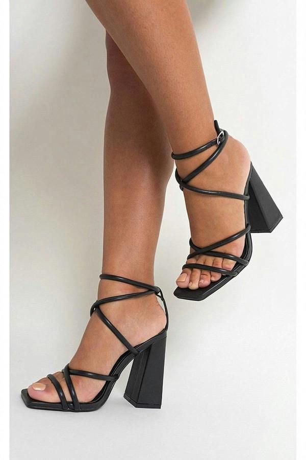 Michaela Strappy Ankle Block Heeled Sandals - Black_wb