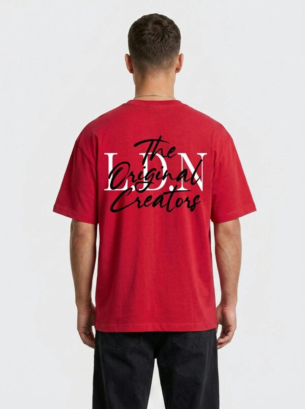London Attitude Original Creators Oversized Heavyweight Streetwear Graphic T-Shirt - Red