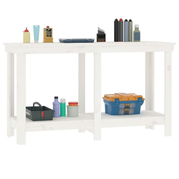 Berkfield Work Bench White 140x50x80 cm Solid Wood Pine
