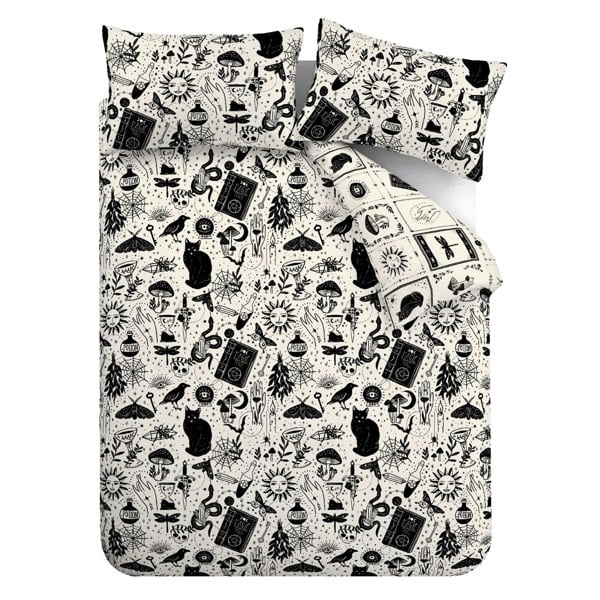 Catherine Lansfield Enchanted Witchcraft Reversible Duvet Cover Set Black / Natural