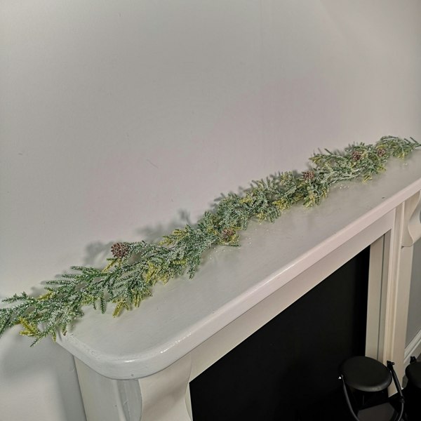 Samuel Alexander 160cm Realistic Look Christmas Green Spruce Garland with Frosting and Plastic Pine Cones
