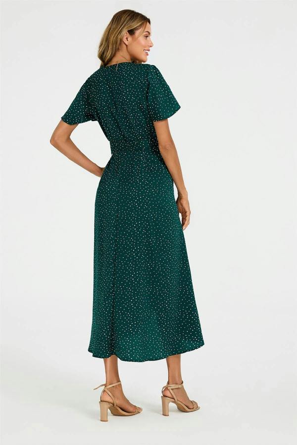 FS Collection Polka Dot Print Wrap Dress In Green