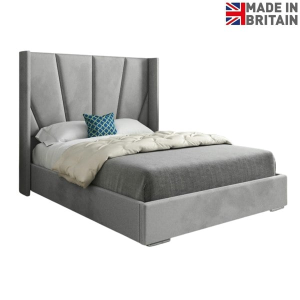 Casa Magna Bellini Wide Curved Winged Upholstered Soft Velvet Bed Frame - Grey
