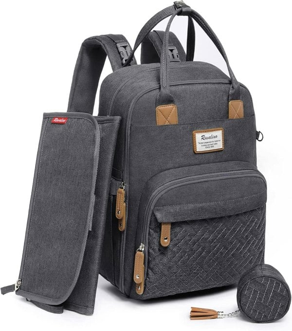 Ruvalino Baby Changing Backpack with Changing Mat & Dummy Holder - Dark Grey
