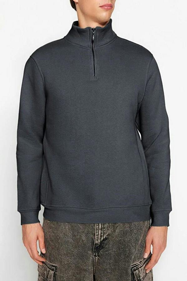 WOVCOR Stand Collar Zippered Basic Men's Sweatshirt