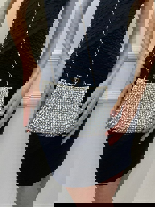 SVNX Silver Crystal Clutch Bag