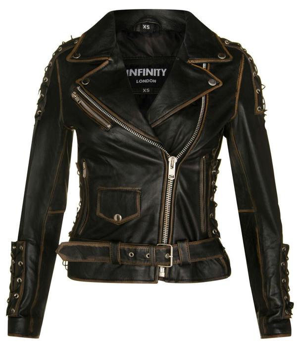 Infinity Leather Womens Brando Black Leather Biker Jacket-Bari