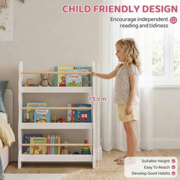3-Tier Kids Bookshelf Wall Mounted, Kids Bookcase for Playroom, Living Room for Toddlers and Children Aged 3-8, White