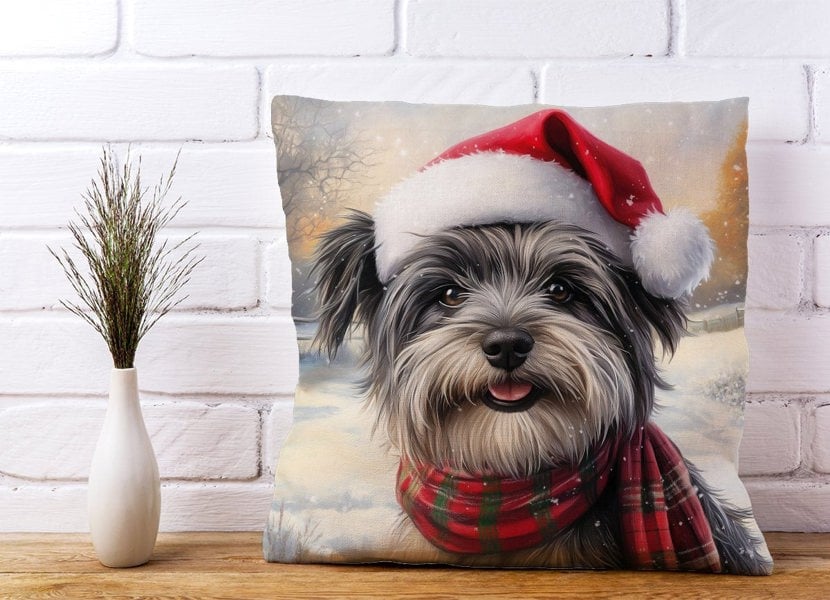 Warren Reed Snowy Christmas Skye Terrier Cushion