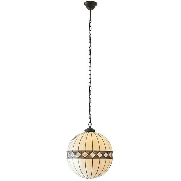 Tiffany Glass Hanging Ceiling Pendant Light Bronze & Natural Globe Shade i00118 Loops