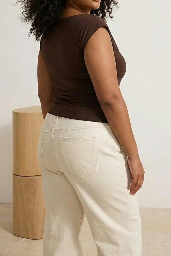 WOVCOR Draped Detail Asymmetrical Collar Knitted Blouse