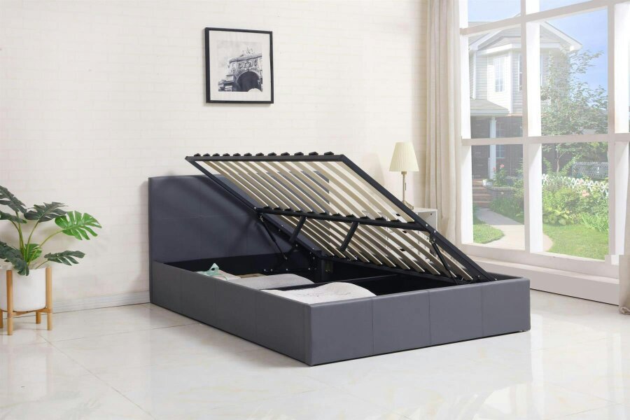 Kosy Koala Ottoman Bed Gas Lift Storage Leather Grey 3ft Single with 1 Mattress Pine Wood Bedroom