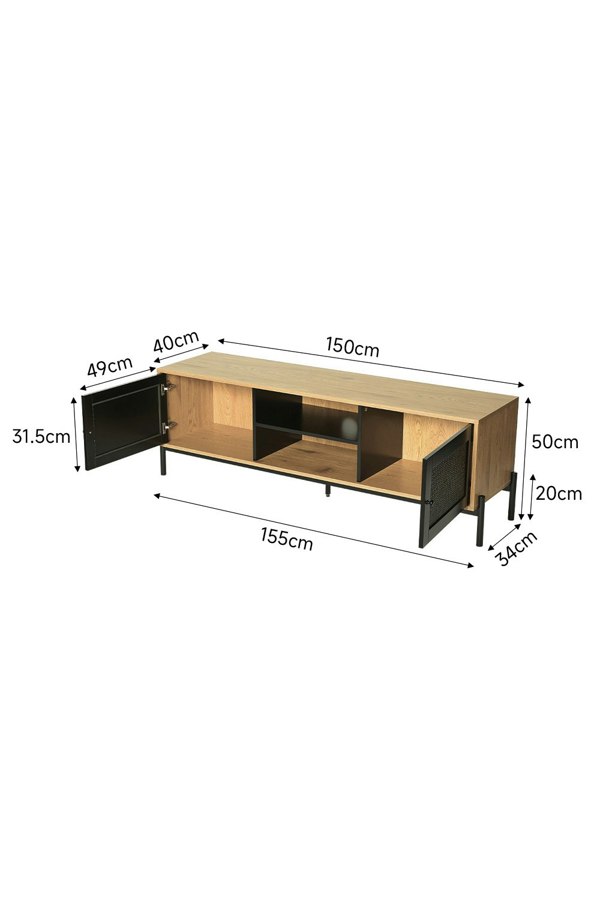 Living and Home Entertainment Centre TV Storage Cabinet with Rattan Doors