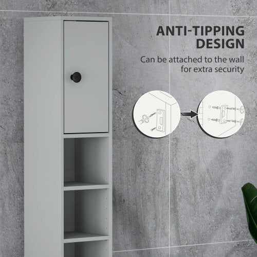 Wyld Haus Tasere Tall Slim Bathroom Storage Cabinet With Drawers Shelves And Cupboards Grey