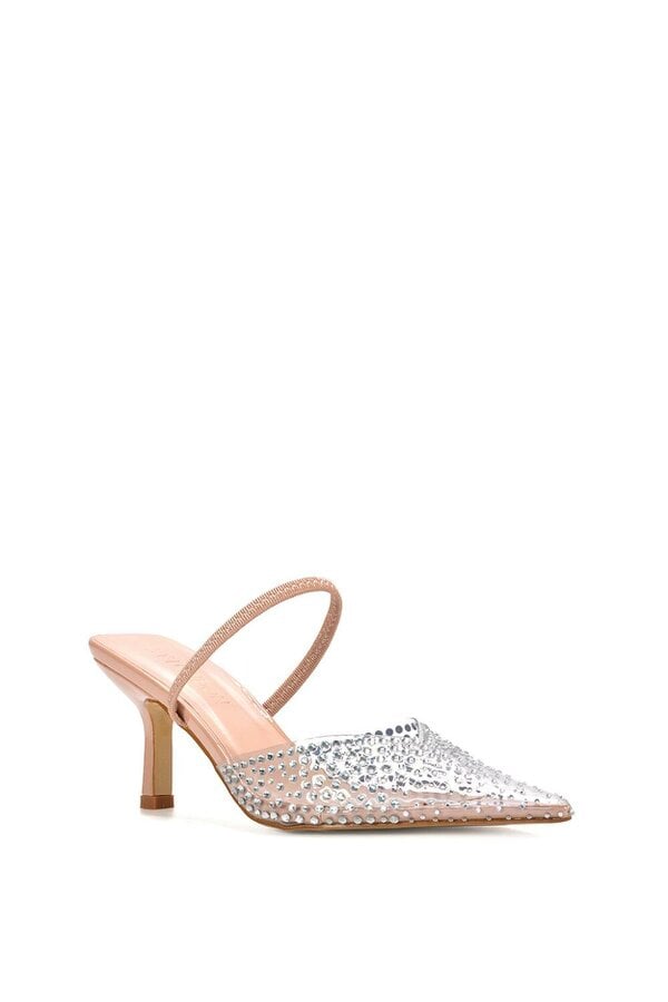XY LONDON Clear Perspex Diamante Stiletto Heel Slingback Court Shoes