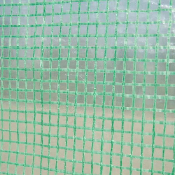 Green grid PE cover fabric panel for a walk-in polytunnel greenhouse