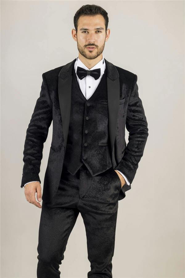 Infinity Leather Men's Black 3 Piece Velvet Wedding Tuxedo Formal Suit