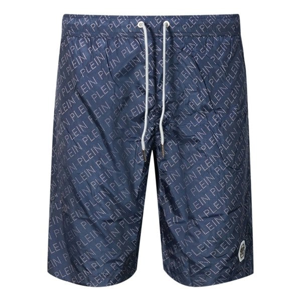 Philipp Plein Repetitive Logo Long Swim Shorts - Navy