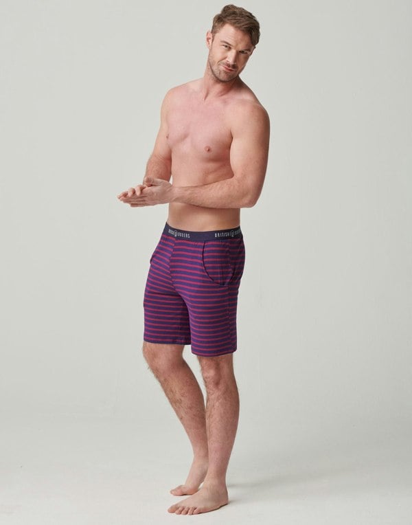 Men's Bamboo Sleep Shorts – Wine & Navy Stripe - British Boxers