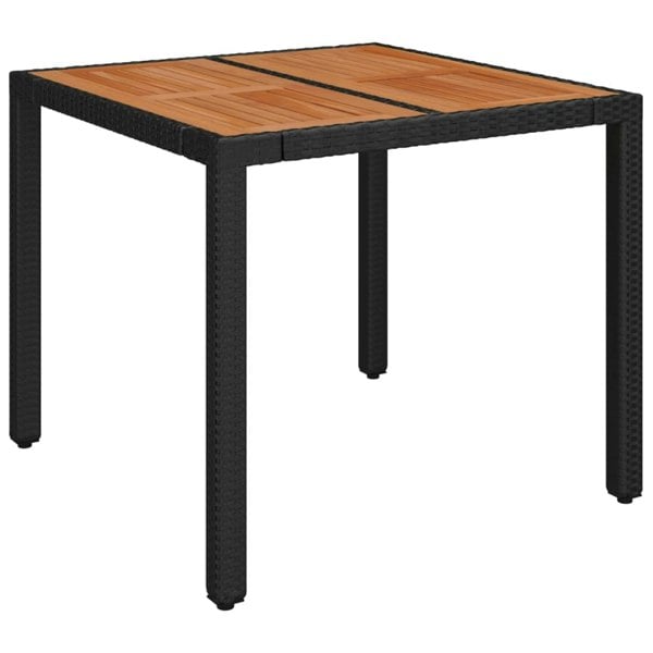 Berkfield Garden Table with Wooden Top Black 90x90x75 cm Poly Rattan