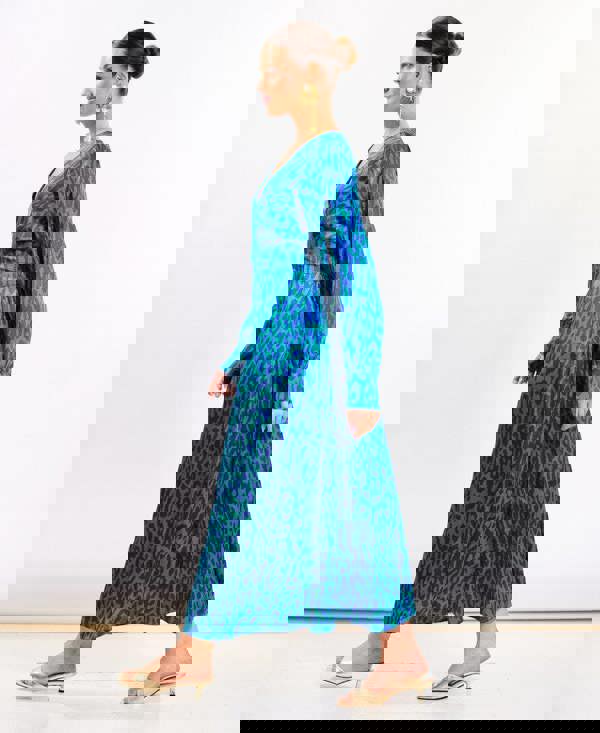 Blue Leopard Printed Maxi Dress