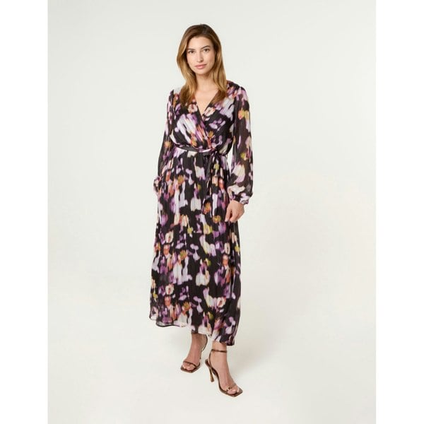 Blue Vanilla Lurex Watercolour Wrap Maxi Dress