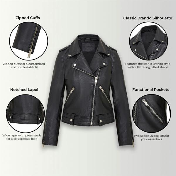 Infinity Leather Womens Black Leather Brando Jacket - Chennai