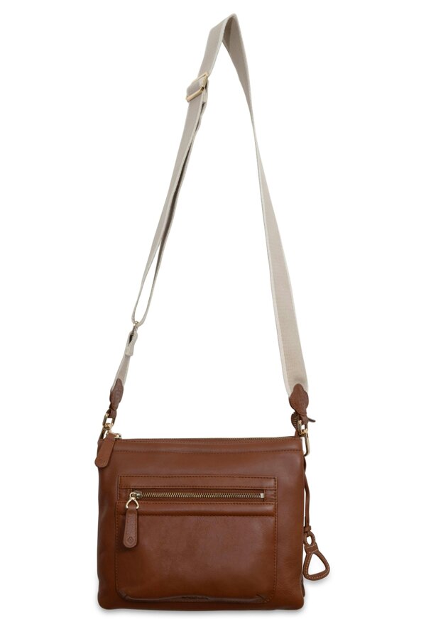 SADDLER Ellen Leather 3-Section Zip-Top Crossbody bag  - Handmade by Saddler - Tan