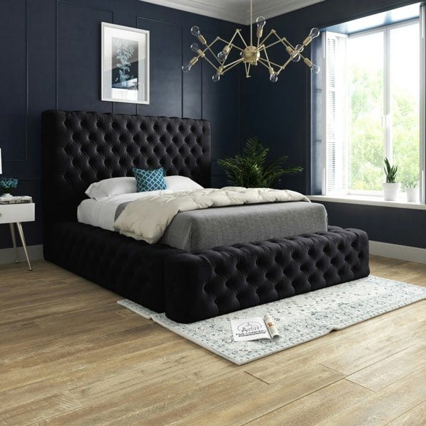 Casa Magna Grand Milan Pleated Upholstery Bed Frame - Black