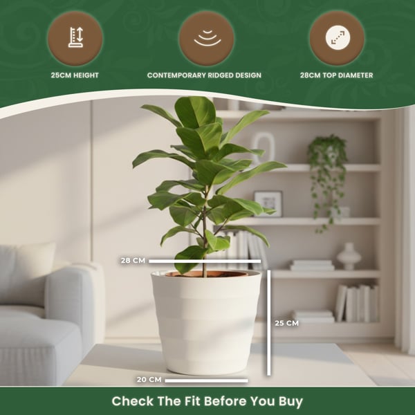 The Garden Marketplace Quality White Rigid Plastic Plant Pot Cover, 28cm Top Inside Diameter, 8.5mm Thick UV Resistant Waterproof Cachepot