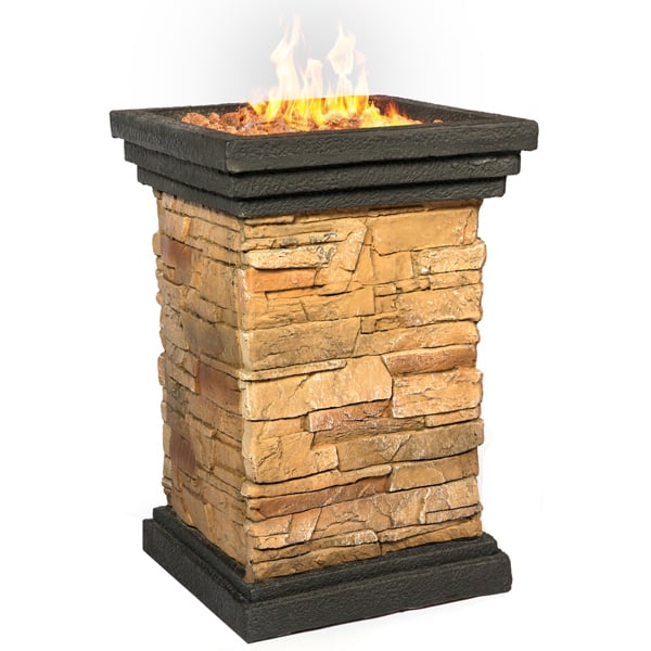 MDA Designs Makara Hand-crafted Stone Fire Column Garden and Patio Smoke-Free Gas Fire Pit Outdoor Heater