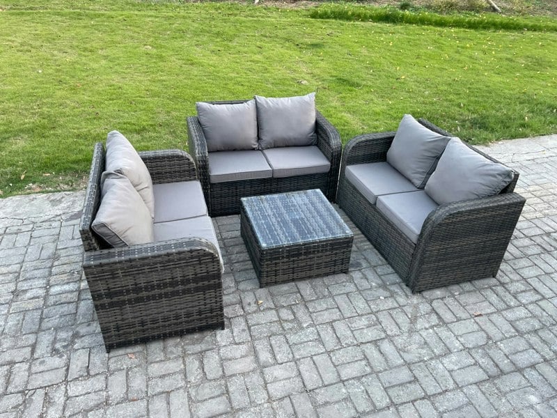 Fimous Outdoor Garden Furniture Sets 6 Seater Wicker Rattan Furniture Sofa Sets with Square Coffee Table Love seat Sofa