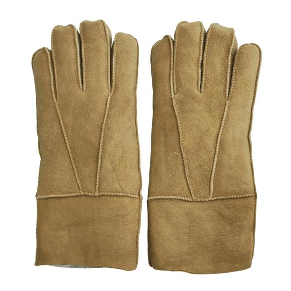 Unisex Suede Leather Shearling Wool Lined Thermal Gloves - Tan - Infinity Leather - 21