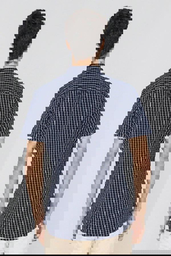 ENORSIA Black Check Grandad Collar Short Sleeve Shirt