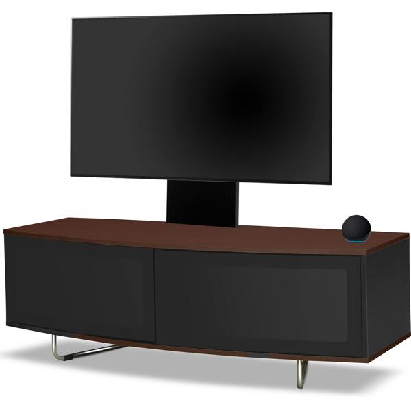 Homeology Caru Black Walnut Beam-Thru Remote Friendly Super-Contemporary D Shape Design 32"-65" LED/OLED/LCD TV Cabinet with Mounting Arm