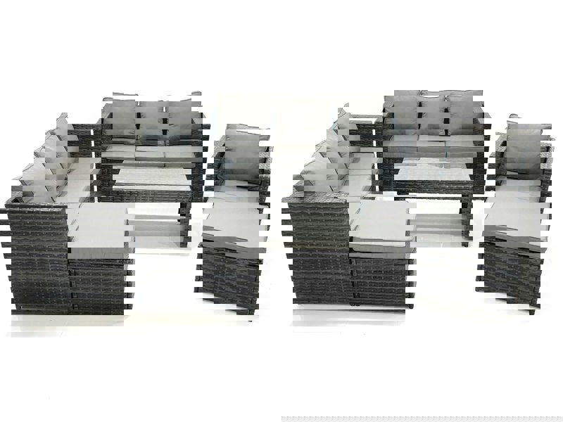 Fimous 9 Seater Rattan Garden Outdoor Furniture Set with 3 Seater Sofa Coffee Table 2 Big Footstool