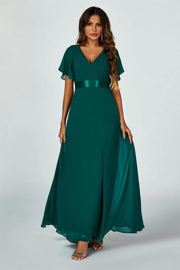 FS Collection Angel Sleeves Empire Waist Bridesmaid Dress In Green