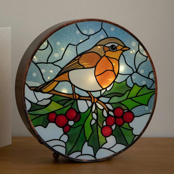 Samuel Alexander 25cm Stained Glass Robin Light Up Christmas Decoration with LEDs