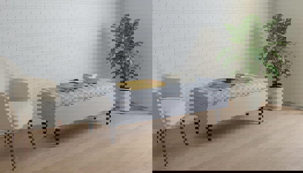 Romo Panel Light Grey Ottoman Bench with Padded Top Seating - ISTOOLS