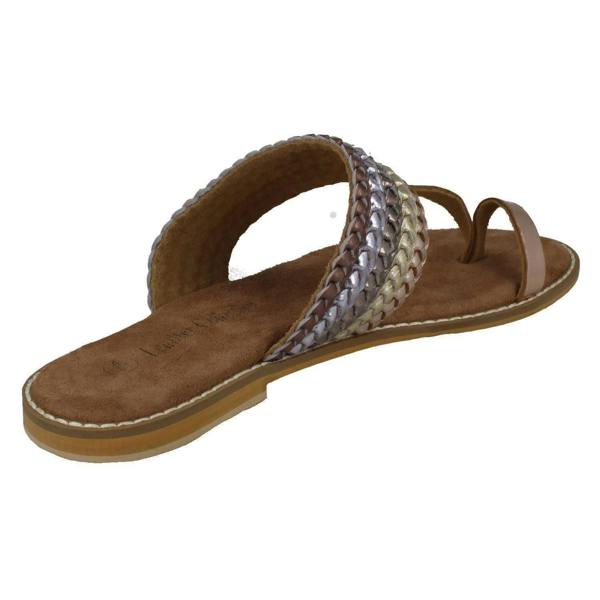 Leather Collection Ladies Leather Collection Metallic Toe Loop Sandals F00273